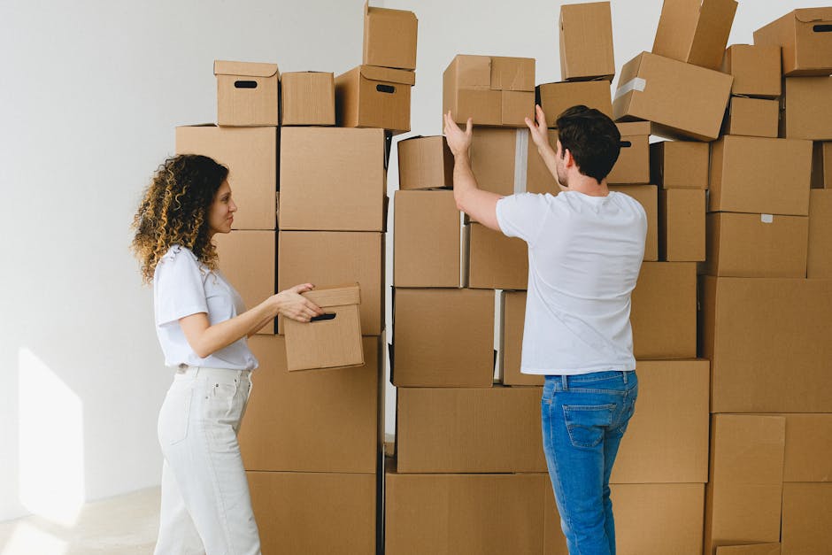 Unpacking boxes in a new spacious house
